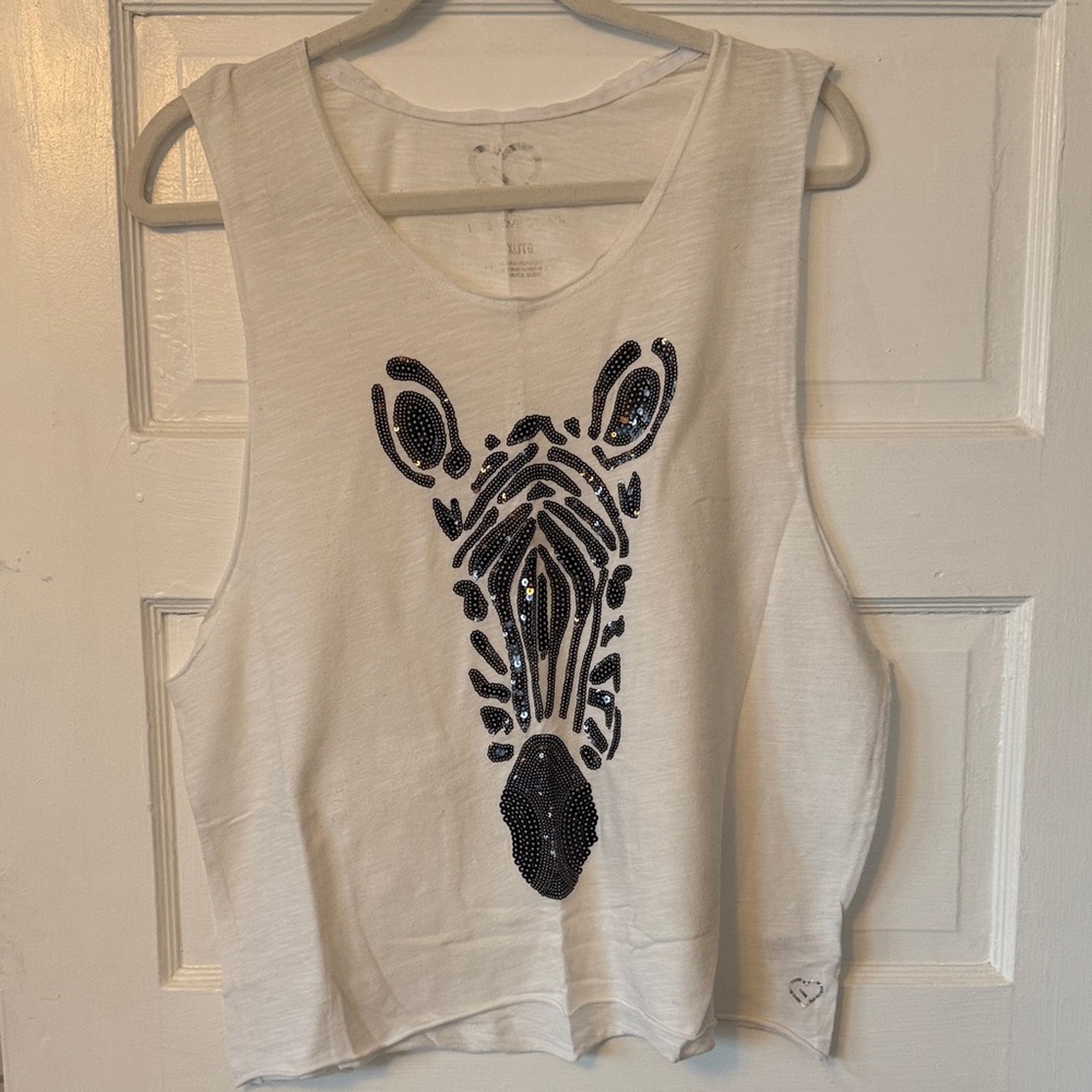 White Sleeveless Top with Zebra Design
